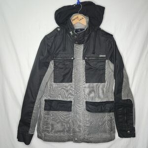 David Bitton Men's Gray Jacket With Hood That Rolls Into Collar Size Small